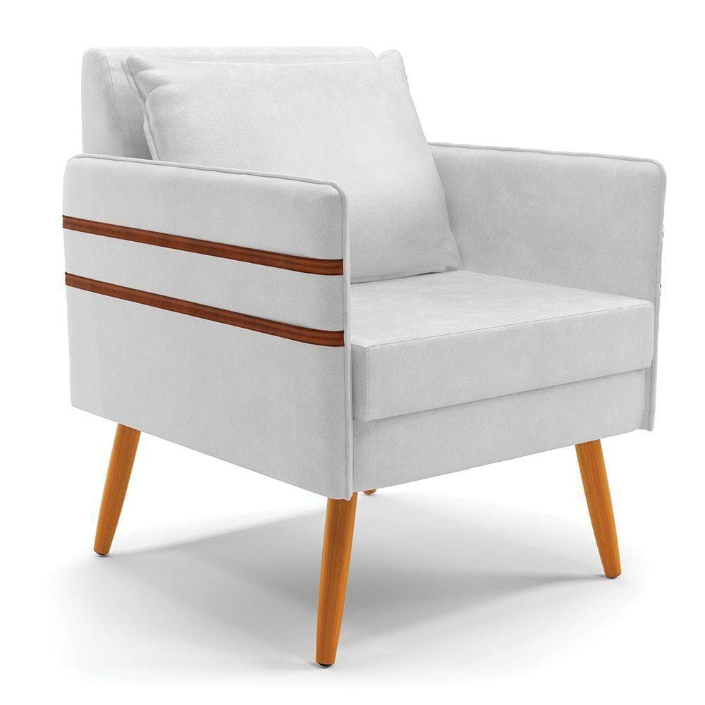 Poltrona Mari Corano Pés Palito Castanho Branco