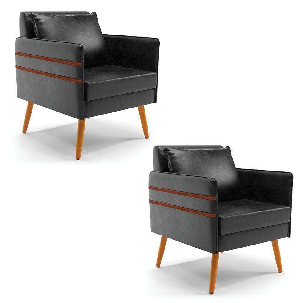 Kit 02 Poltronas Mari Corano Pés Palito Castanho Preto