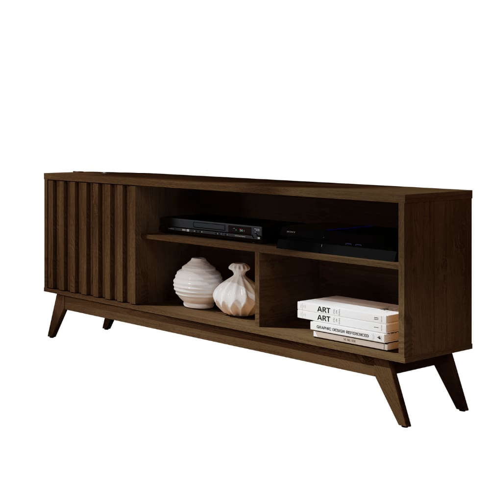 Rack para TV 55\" Ripado Sala Apartamento Pequeno Malbec Wood Cedro Giga Moveis