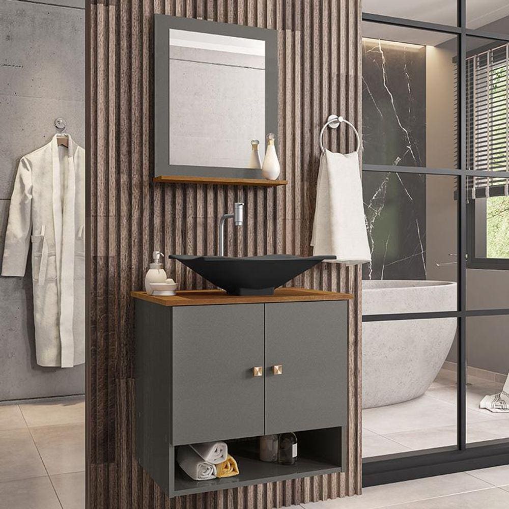 Gabinete Armário Banheiro Deli 2 Portas Cuba Concava Preta