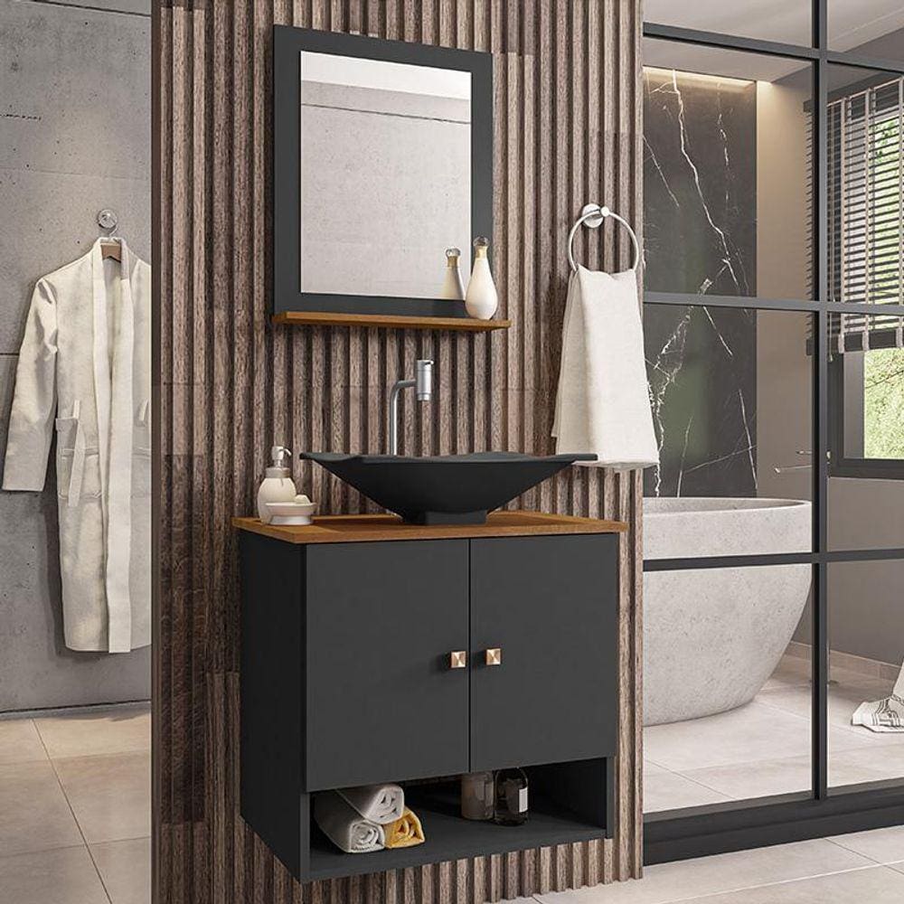 Gabinete Banheiro Deli Concava Prt Torneira Valv Click Inox