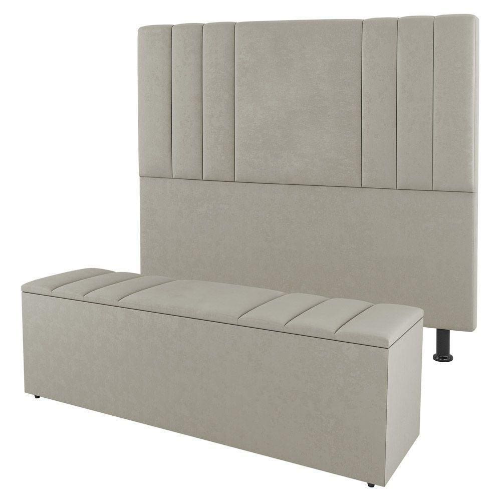 Cabeceira E Baú Cama Box Solteiro Grace 90cm Sintético Bege