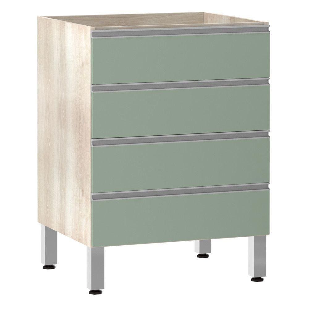 Balcão Sem Tampo Gaveteiro 60cm Lis Legno Crem e Verde Jade