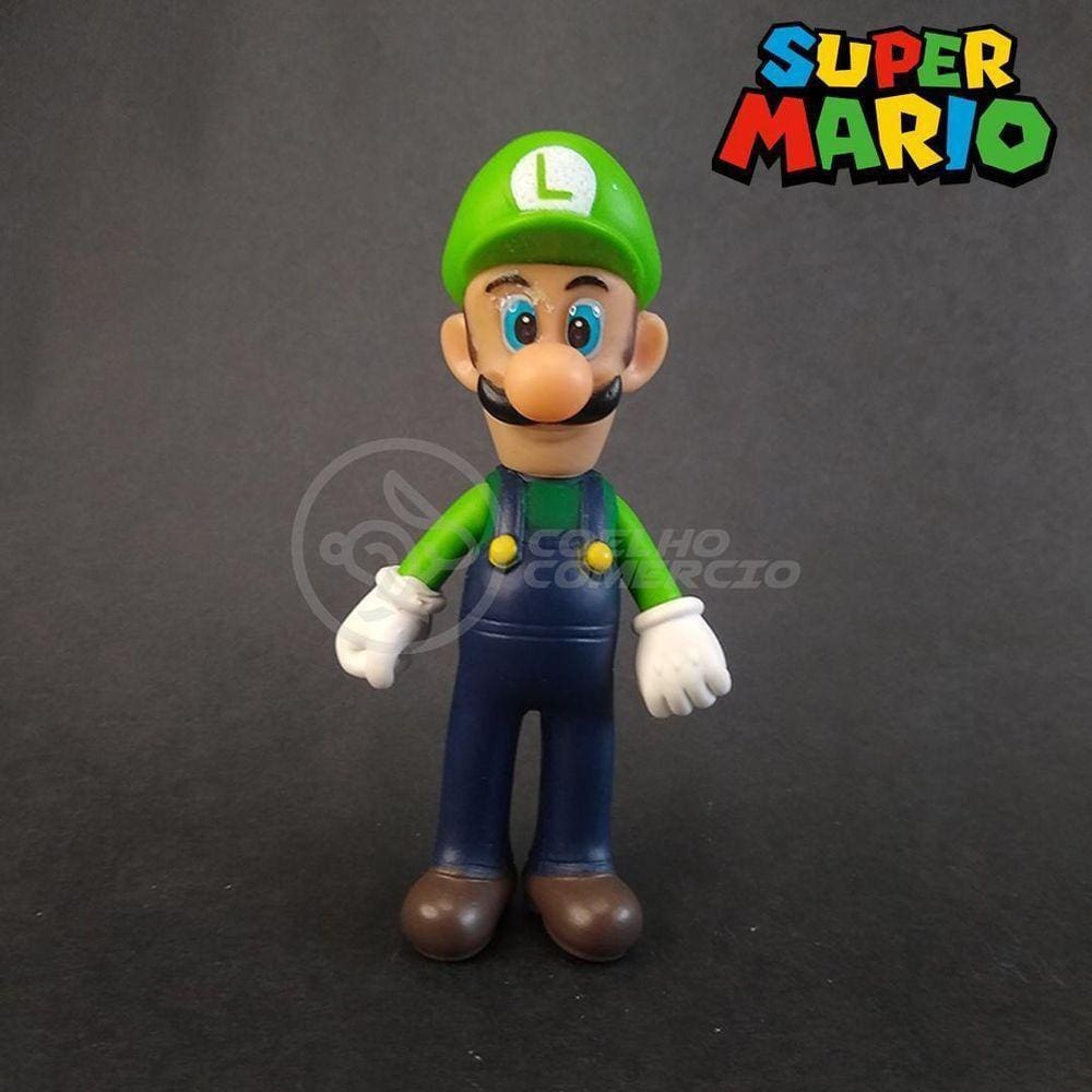 Kit Boneco Luigi Articulado Super Mario 13Cm + Caneca 350Ml