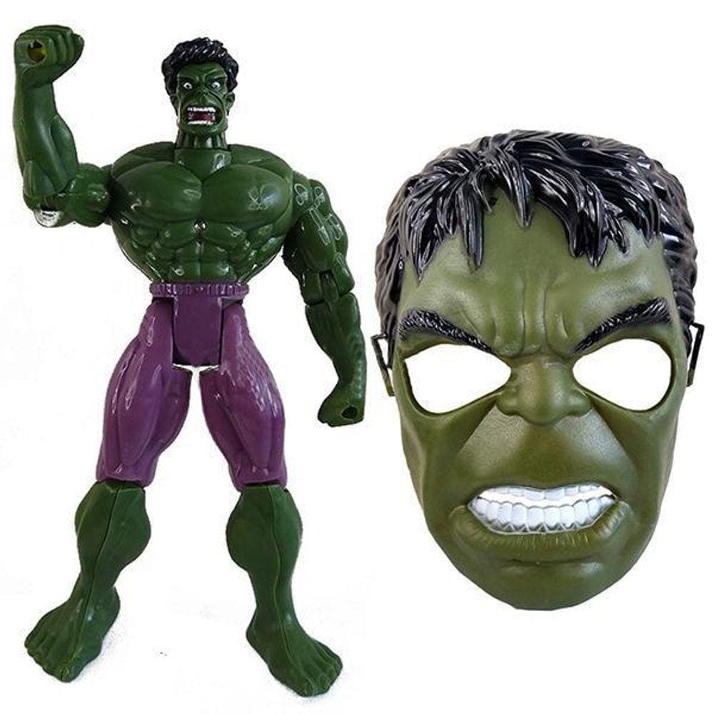 Boneco 25Cm Action Figure Incrivel Hulk + Mascara 16Cm