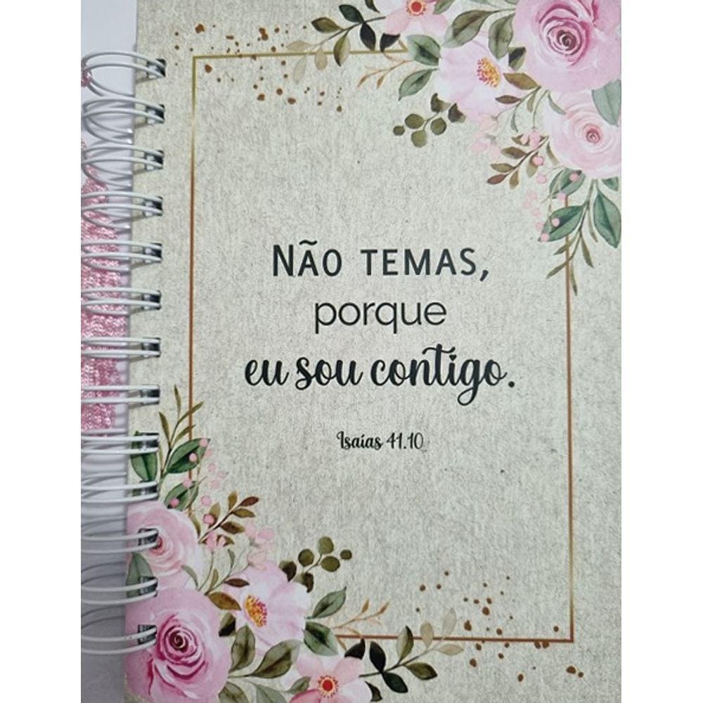 Agenda Permanente Espiral Média Floral Bege