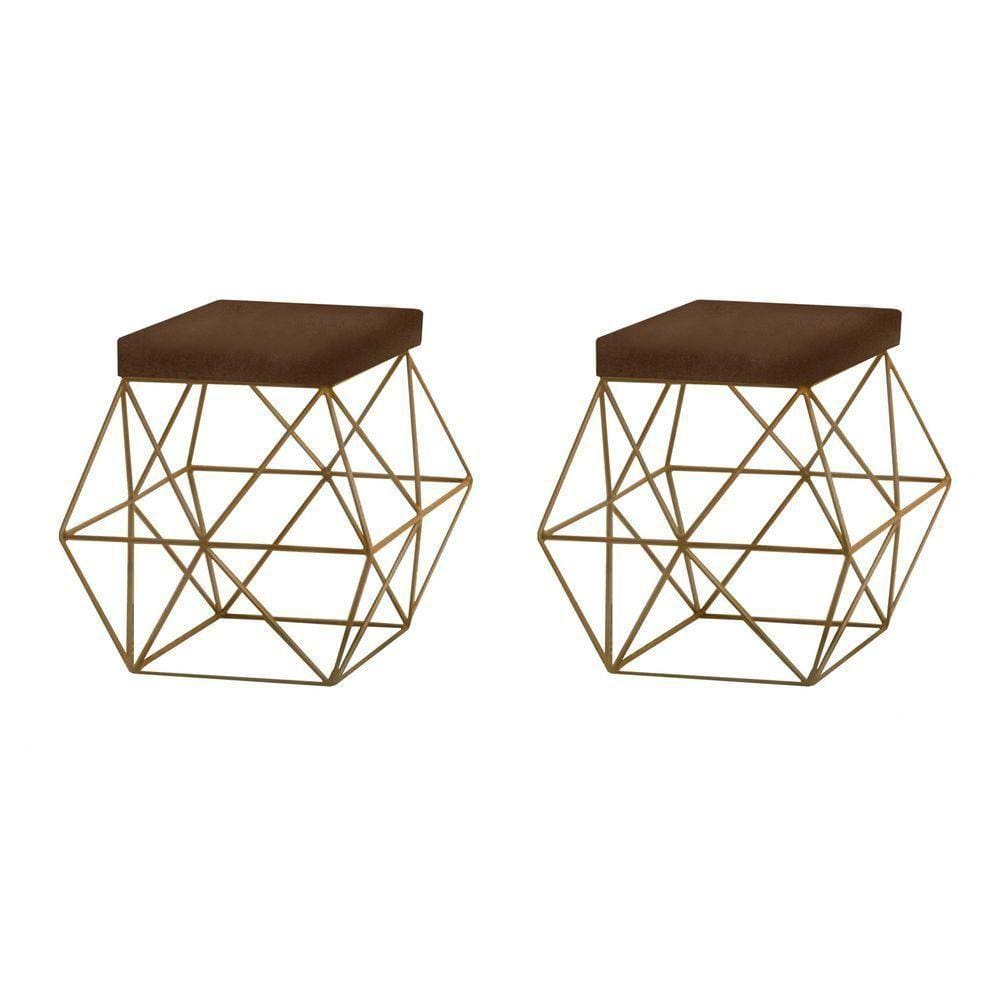 Kit Com 2 Puff Onix Dourado Veluplus Chocolate - Fdecor