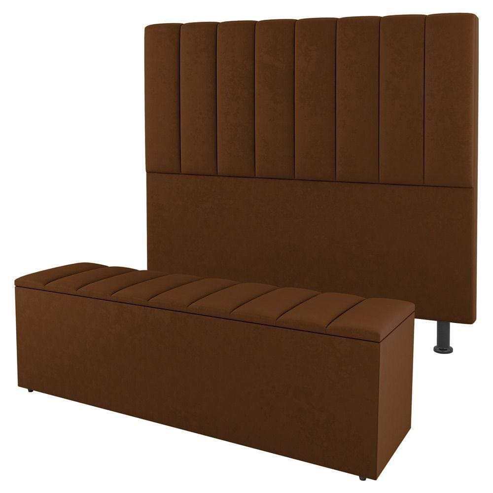 Cabeceira E Baú Cama Box Solteiro Cora 90cm Suede Terracota
