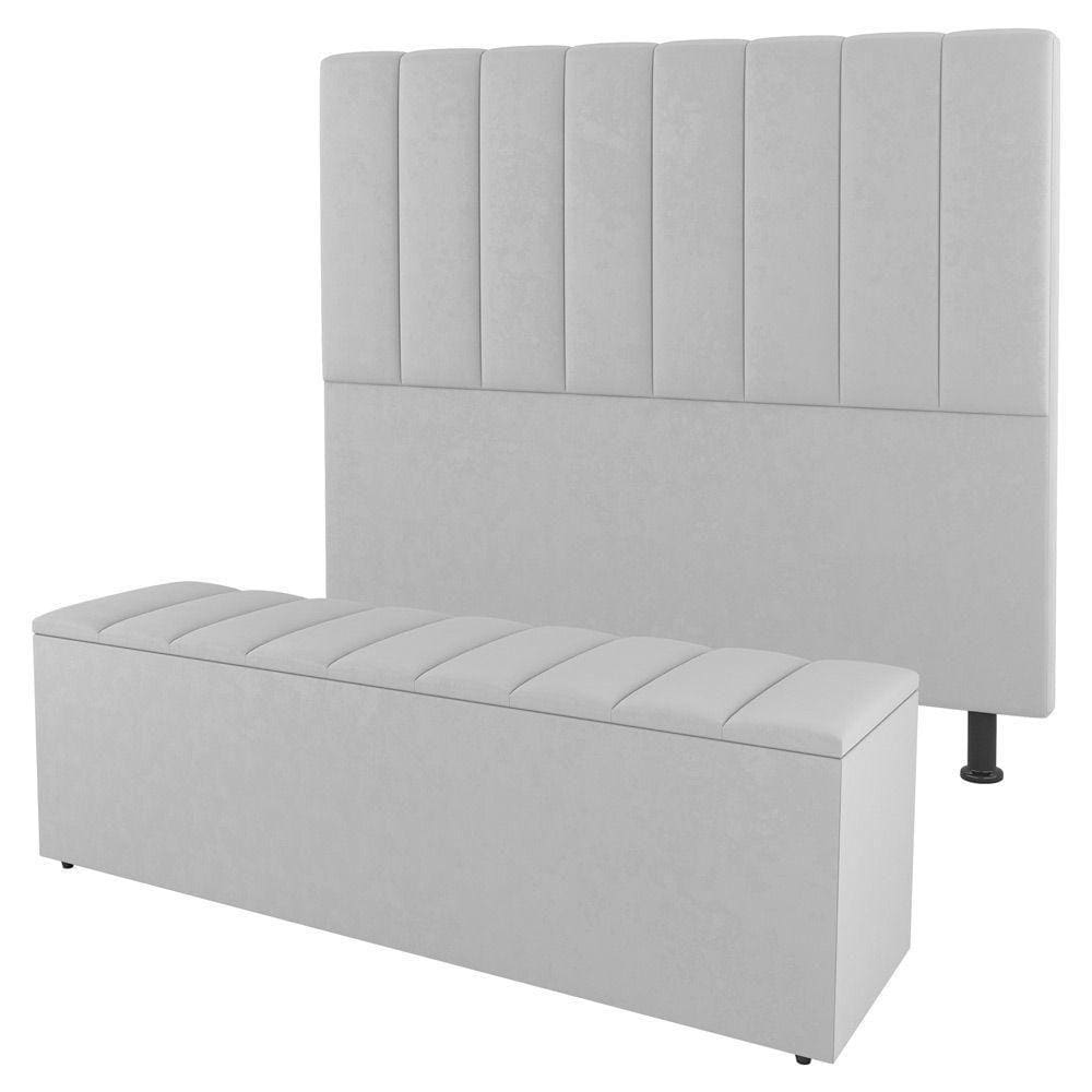 Cabeceira E Baú Cama Box Solteiro Cora 90cm Sintético Branco
