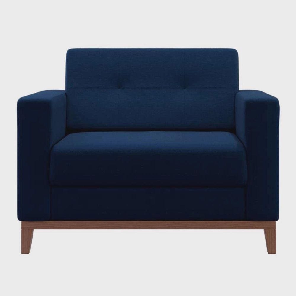 Poltrona Decorativa Living Tecido Linho Base Madeira Para Sala