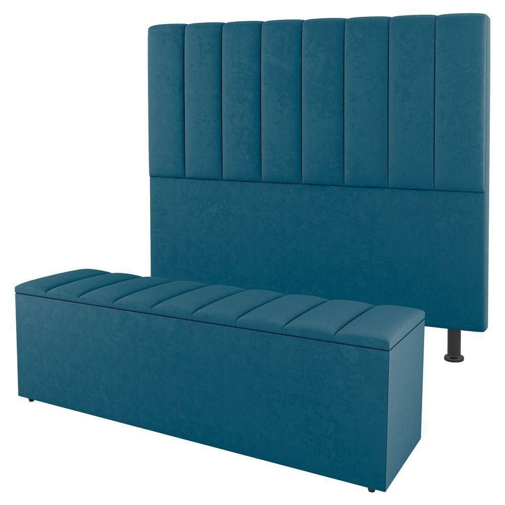 Cabeceira E Baú Cama Box Queen Cora 160cm Suede Turquesa