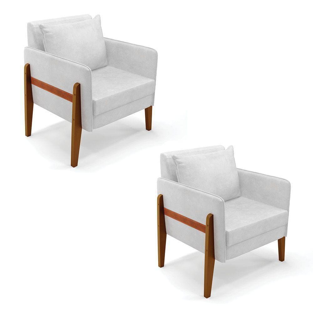 Kit 02 Poltronas Lana Corano Branco Base De Madeira