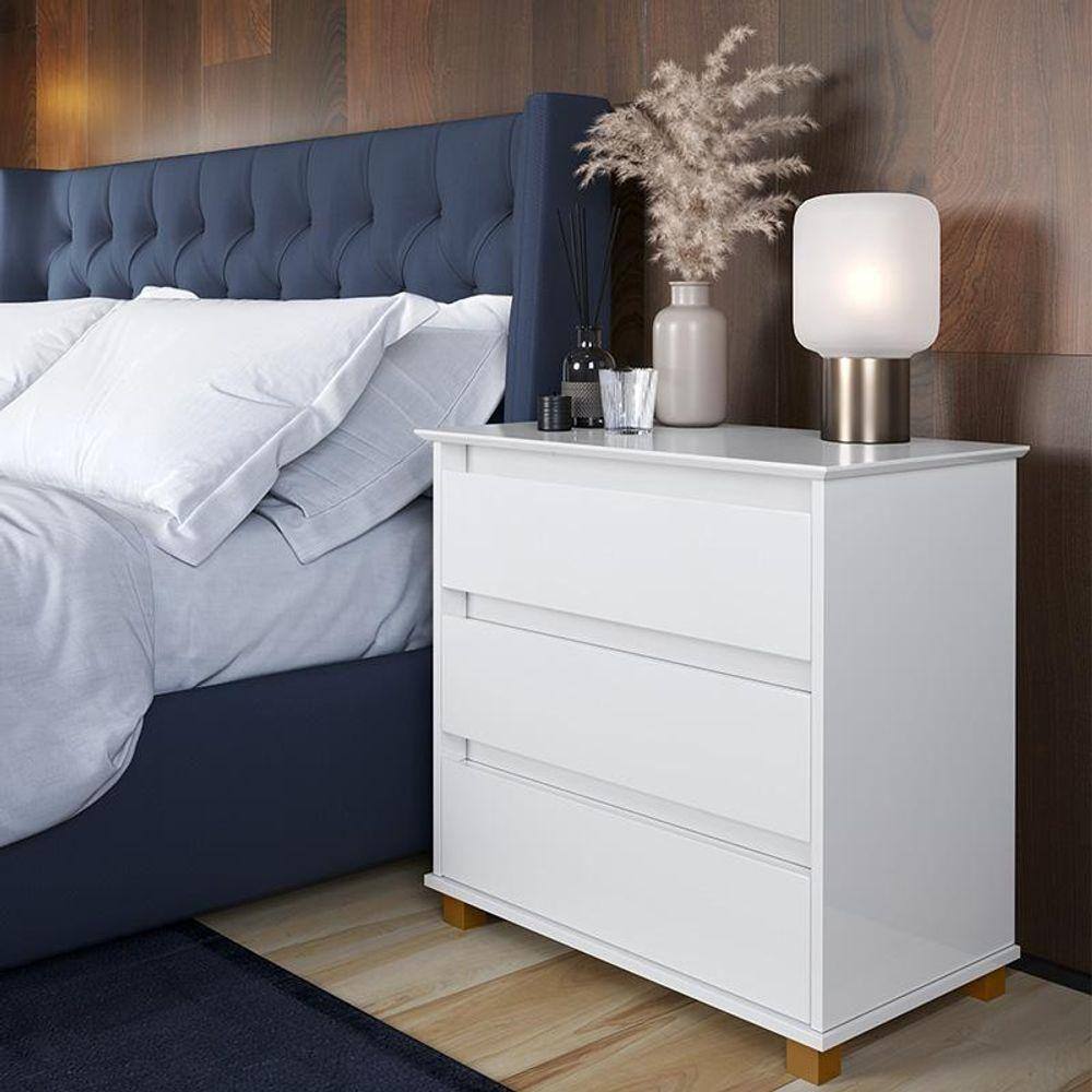 Mesa De Cabeceira Quarto Mini Cômoda 3 Gavetas Branco