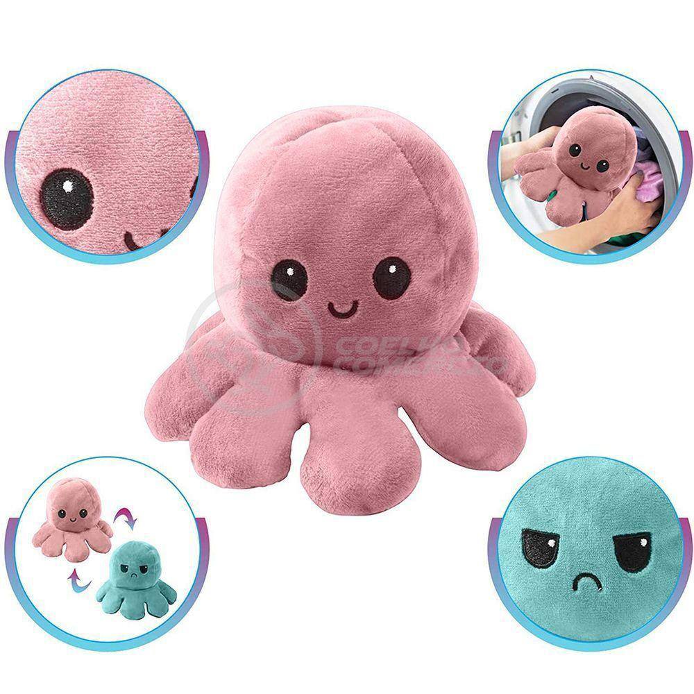 Polvo Reversível De Pelúcia Feliz E Bravo Rosa E Azul