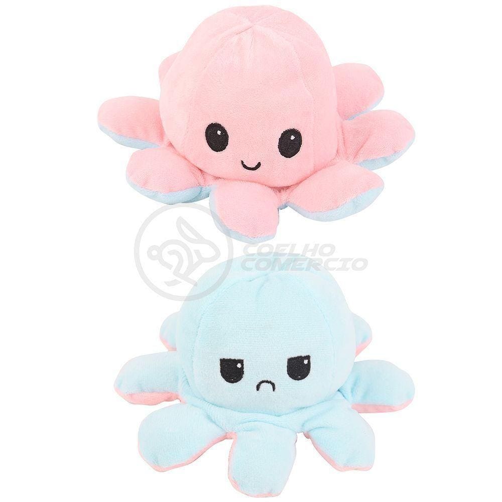 Polvo Reversível De Pelúcia Feliz E Bravo Rosa E Azul