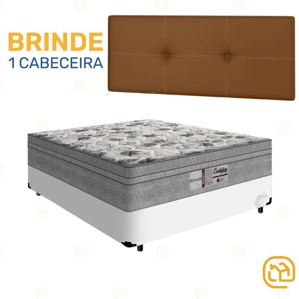 Box Casal Branca + Cabeceira Marrom + Colchão De Molas