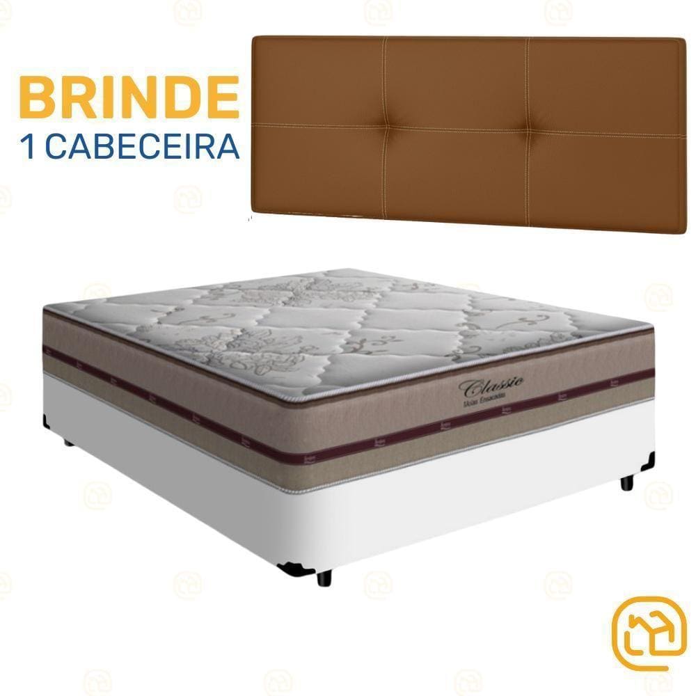 Box Casal Branca /Cabeceira Marrom/Colchão Molas Ensacadas
