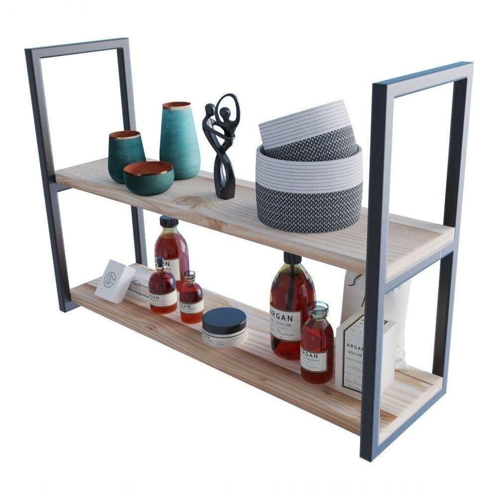 Combo 2 Estantes De Teto Preta 80X50X20 Em Metal Para Home