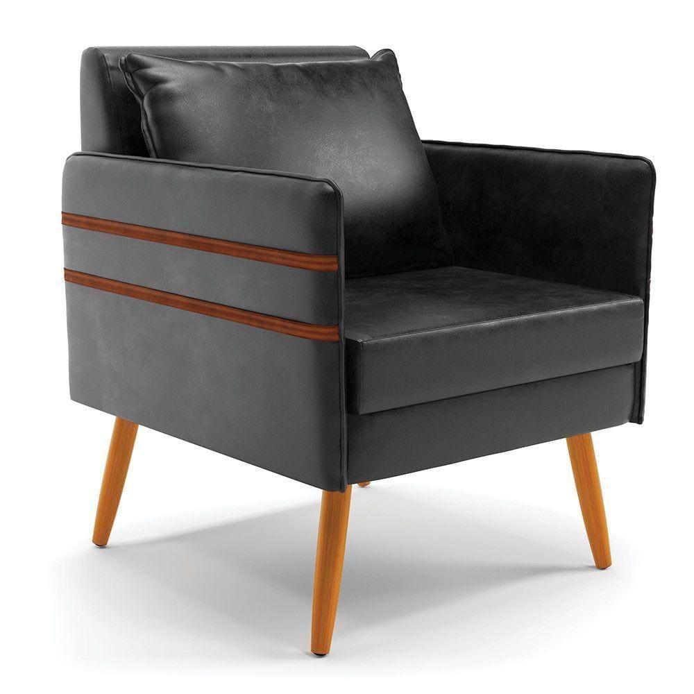 Poltrona Mari Corano Pés Palito Castanho Preto