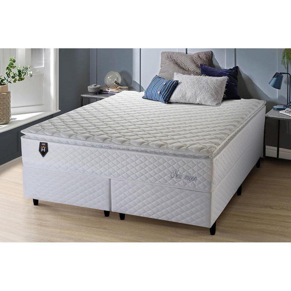 Conjunto Cama Box Queen Size New Moon 158x198x66 Branco c/ Molas Ensacadas