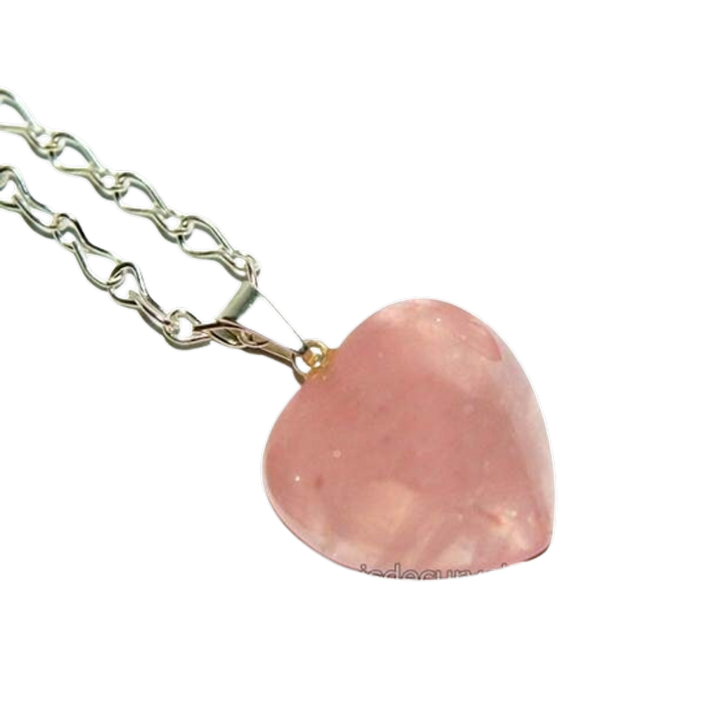 Pingente Coração Quartzo Rosa com Correntinha Prateada