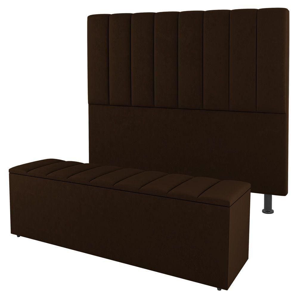 Cabeceira E Baú Cama Box Queen Cora 160cm Sintético Marrom