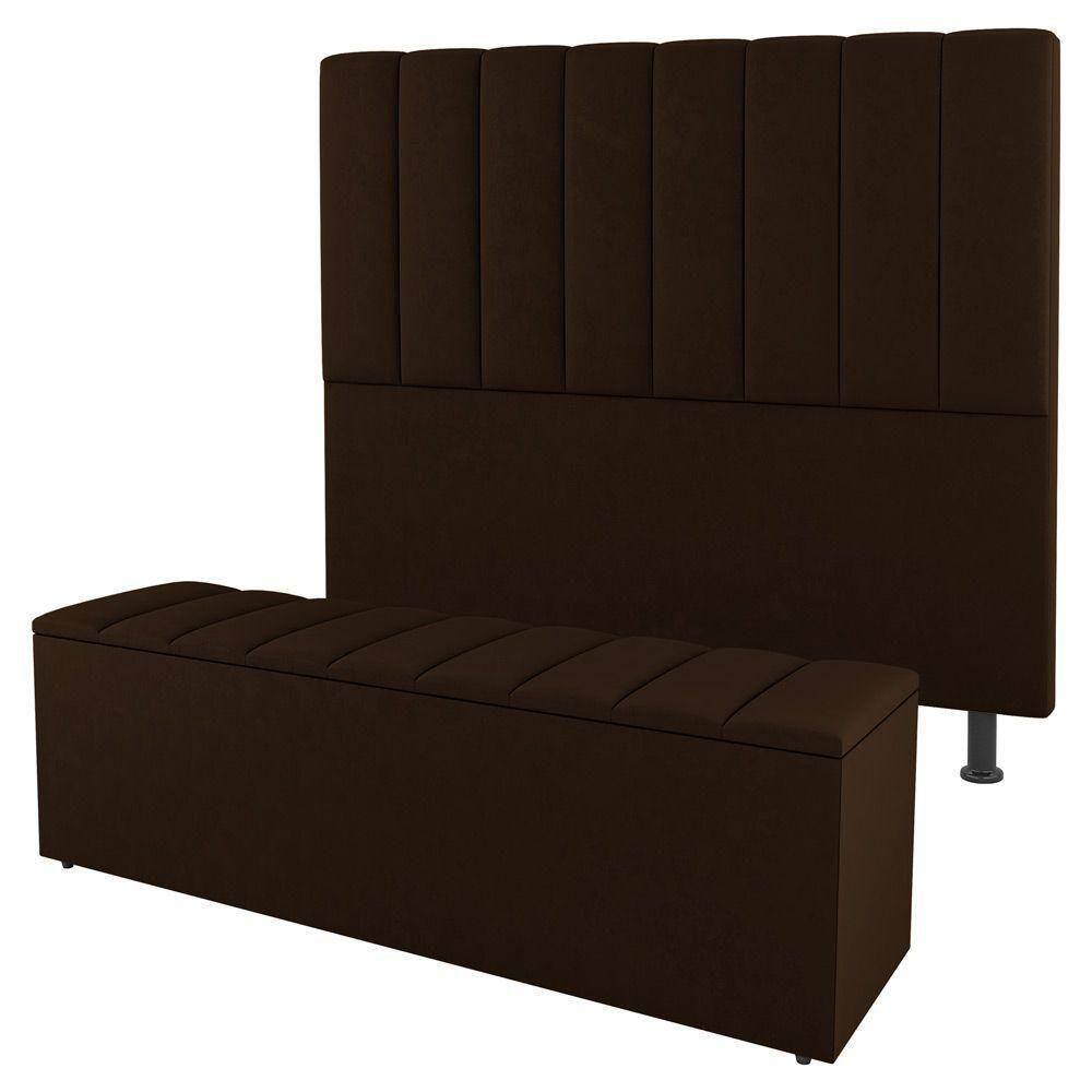 Cabeceira E Baú Cama Box Casal Cora 140cm Sintético Marrom