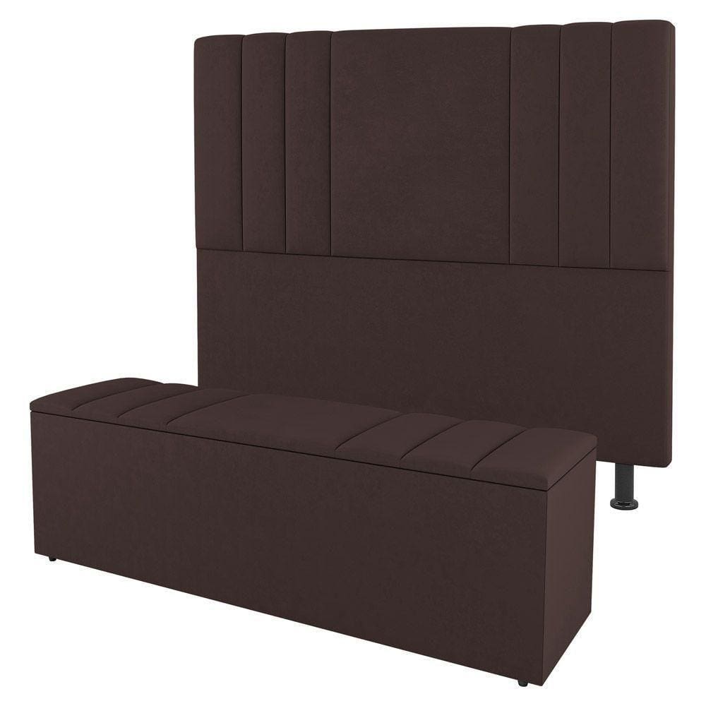 Cabeceira E Baú Cama Box Queen Grace 160cm Sintético Marrom