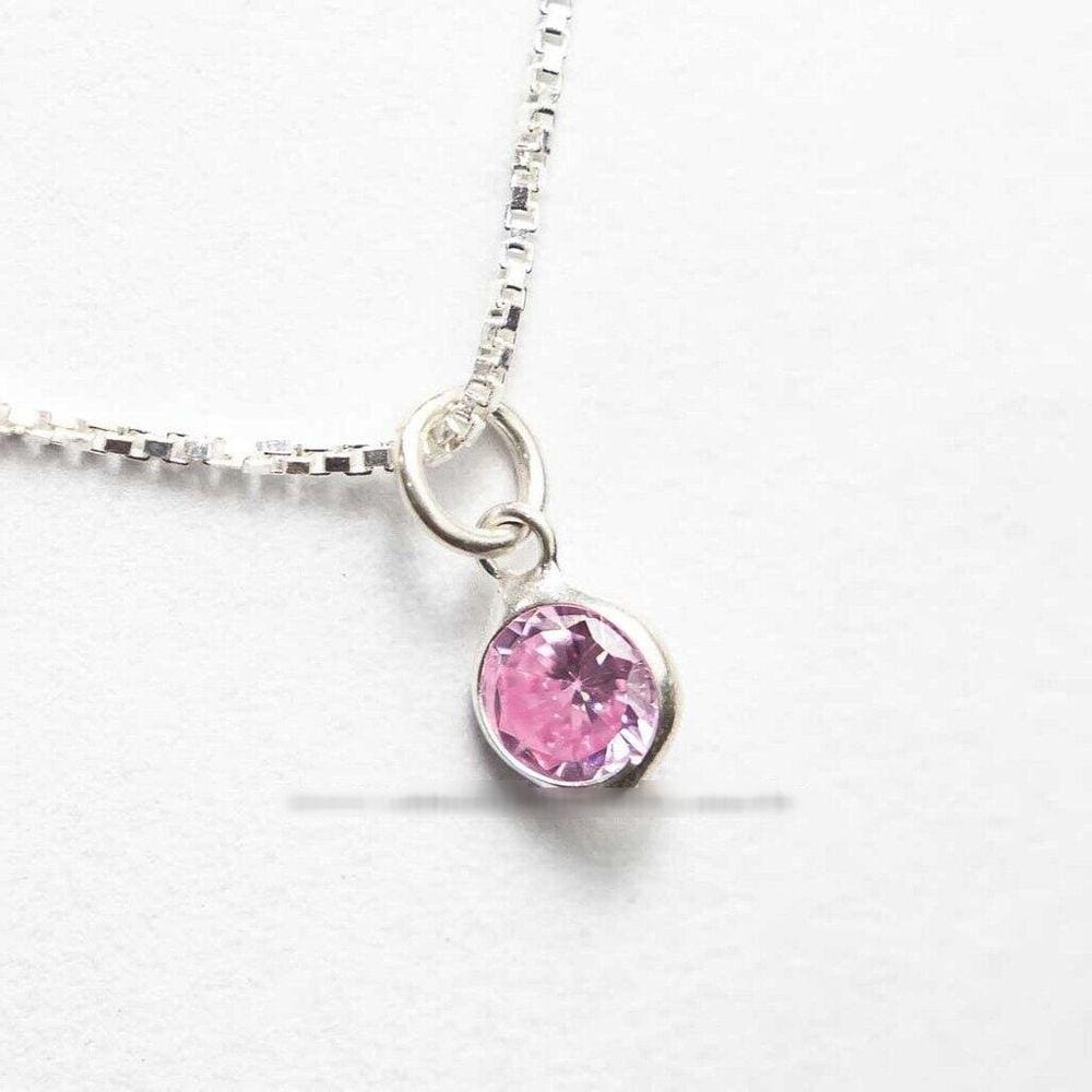 Colar e Pingente Prata 925 Pedra Turmalina Rosa Zircônia