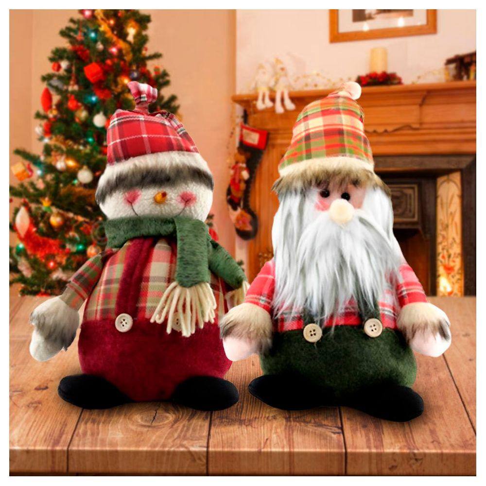 Decoração Dupla Natal Papai Noel e Boneco De Neve