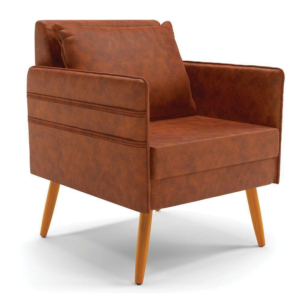 Poltrona Mari Corano Pés Palito Castanho Nozes