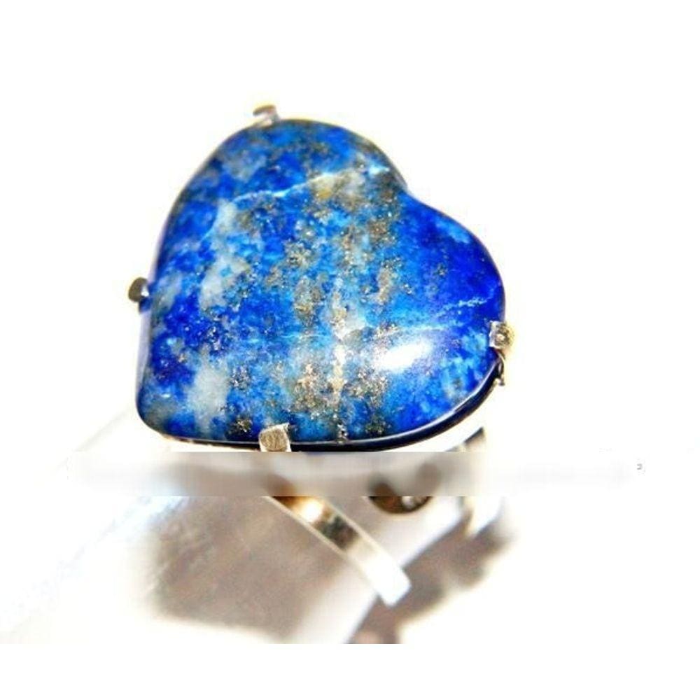 Anel Coração Lapis Lazuli Pedra Natural Prata 950 Ajustavel
