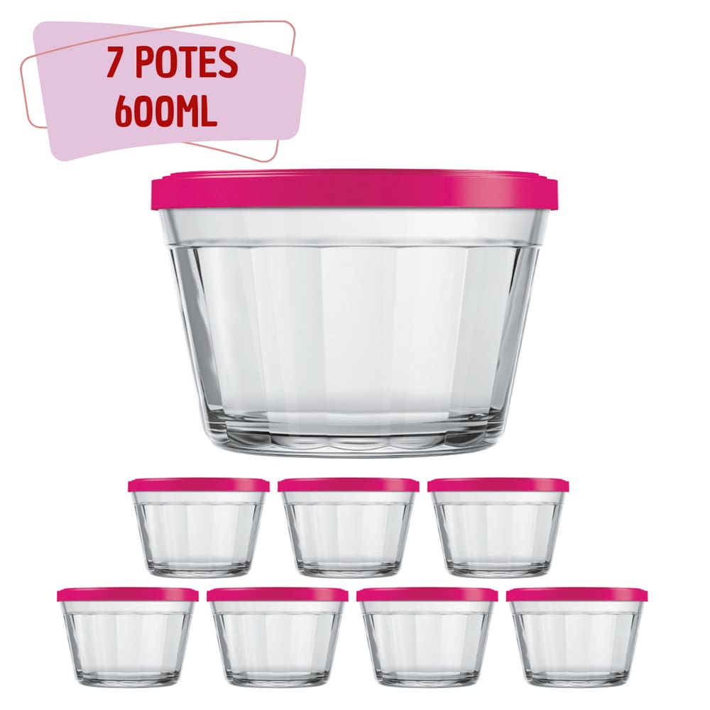 7 Tigela De Vidro Americano C/ Tampa Cereal Biscoitos 600ml