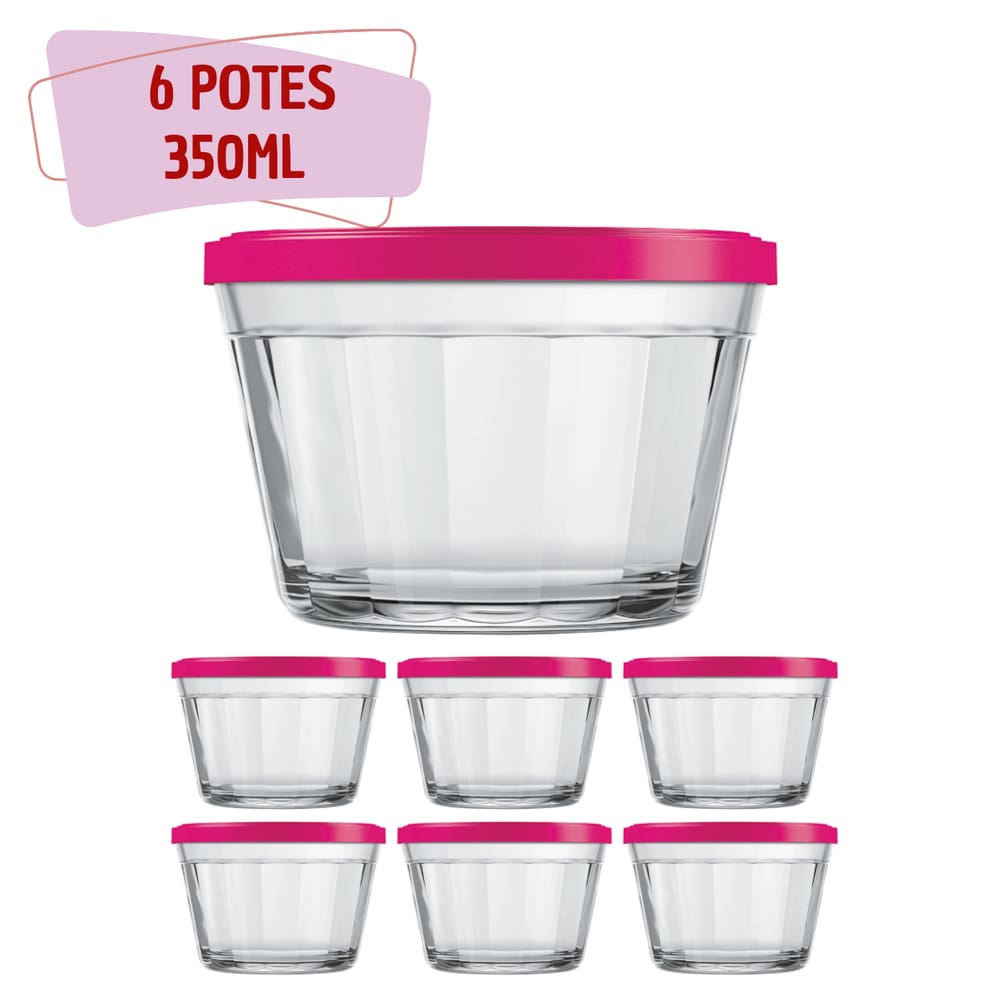 6 Tigelas de Vidro Americano C Tampa Gelatina Papinha 350ml