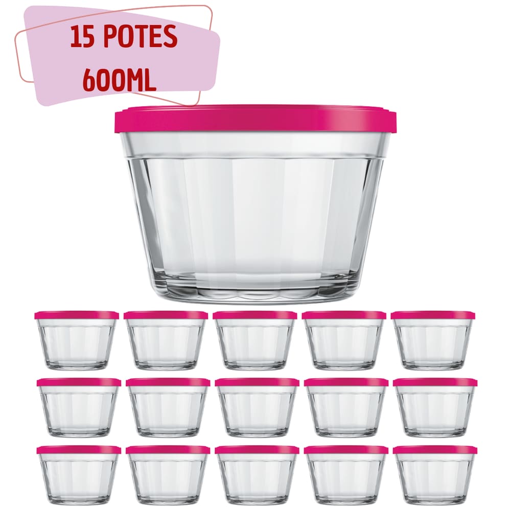 15 Tigela De Vidro Americano C/ Tampa Cereal Biscoitos 600ml