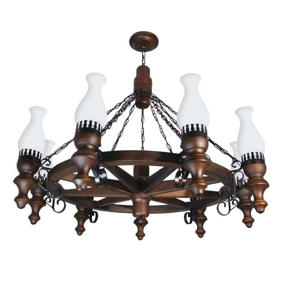 Lustre Roda de Carroça Envelhecido 9 Lâmpadas 909E - Luminárias Muller