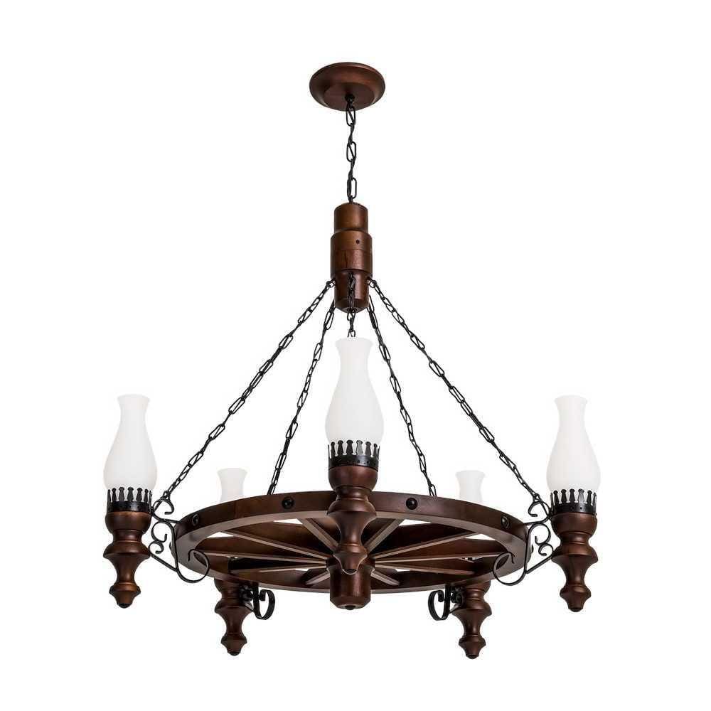 Lustre Roda de Carroça Envelhecido 5 Lâmpadas 905E - Luminárias Muller