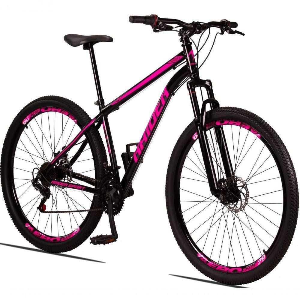 Bicicleta 29 Raider Sport Aço 21M Freio a Disco c/ Suspensão Preto+rosa