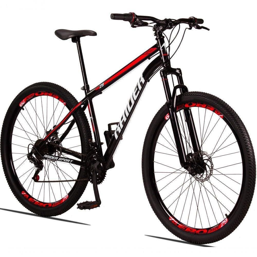 Bicicleta 29 Raider Sport Aço 21M Freio a Disco c/ Suspensão Preto+vermelho