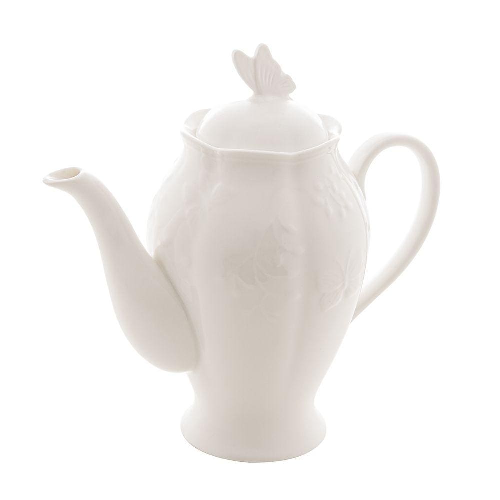 Bule P/Café/Chá de Porcelana New Bone Butterfly Flower Branco 1 Litro Lyor
