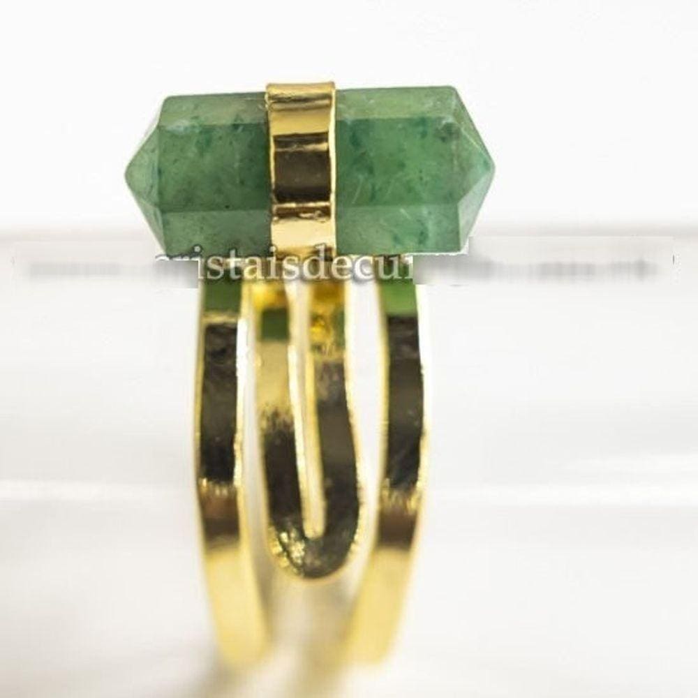 Anel Micro Pontinha Pedra Quartzo Verde Ajustavel Dourado