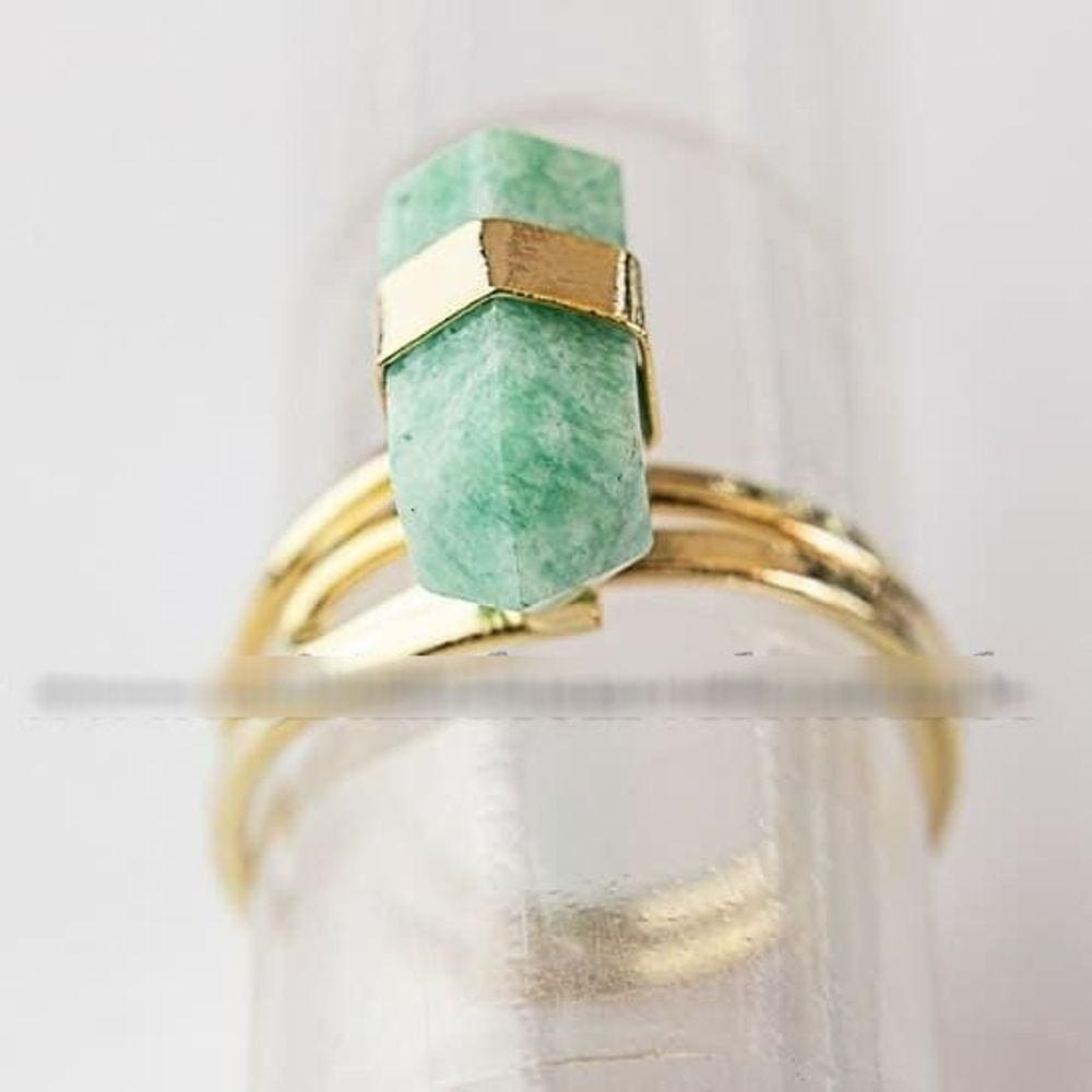 Anel Micro Pontinha Amazonita Bi Ponta Ajustavel Dourado
