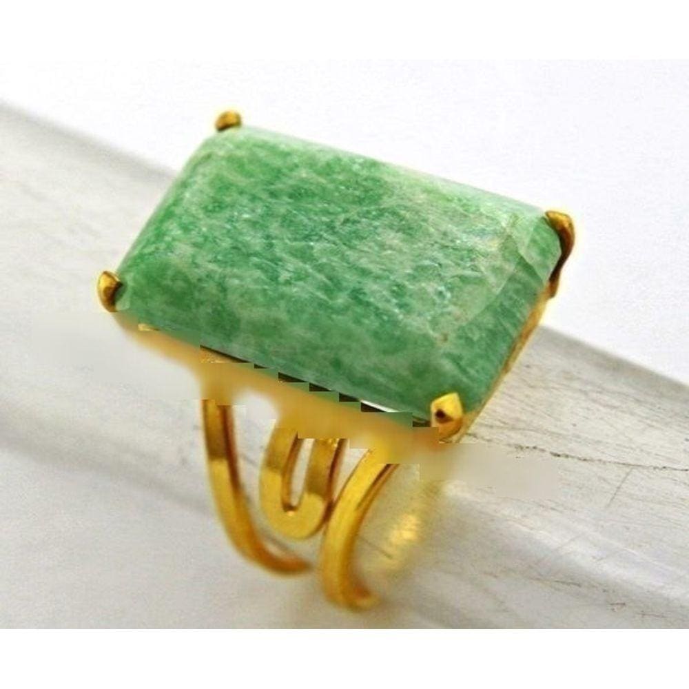 Anel Pedra Amazonita Verde Facetado Dourado Aro Ajustavel