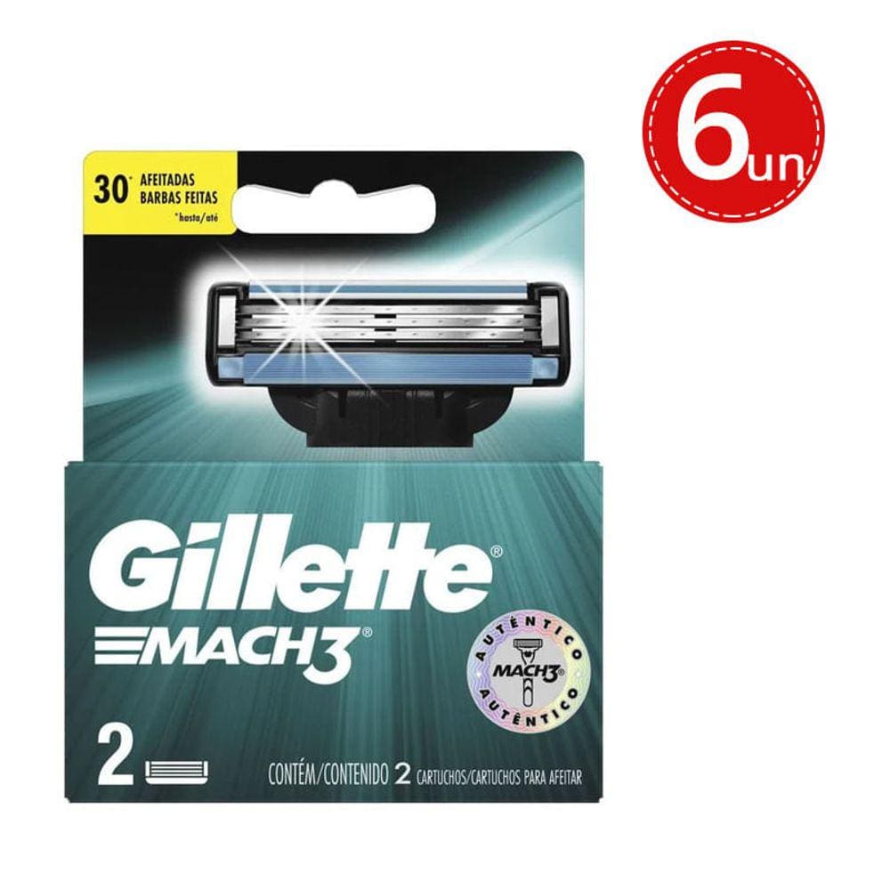 Kit Carga Para Aparelho De Barbear Gillette Mach3 2 Unidades - 6 Unidades