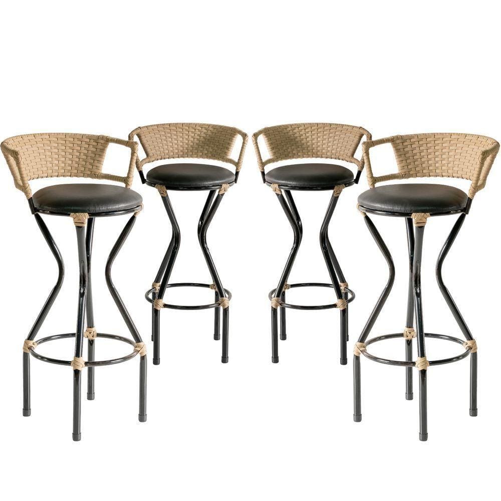 Kit 4 Banquetas Estofado Para Bancada Teca Estonado/preto