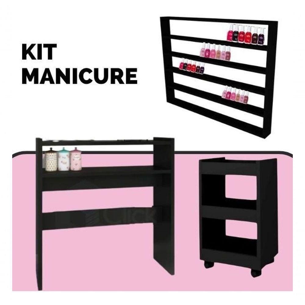 Kit De Móveis Preto Para Manicure Apoio