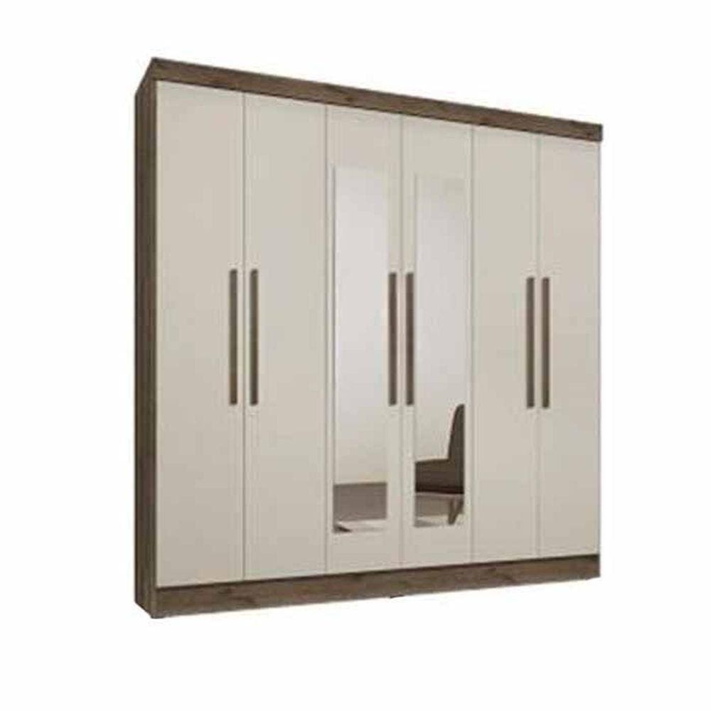 Guarda Roupa Luna 6 Portas 3 Gavetas Com Espelhos Ebano
