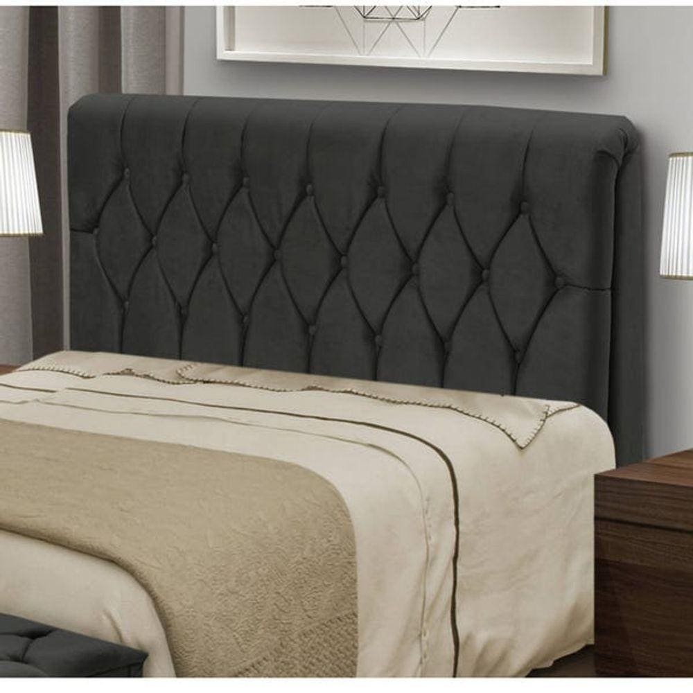 Cabeceira Casal 140cm Capitone Istambul Dobuê Preto