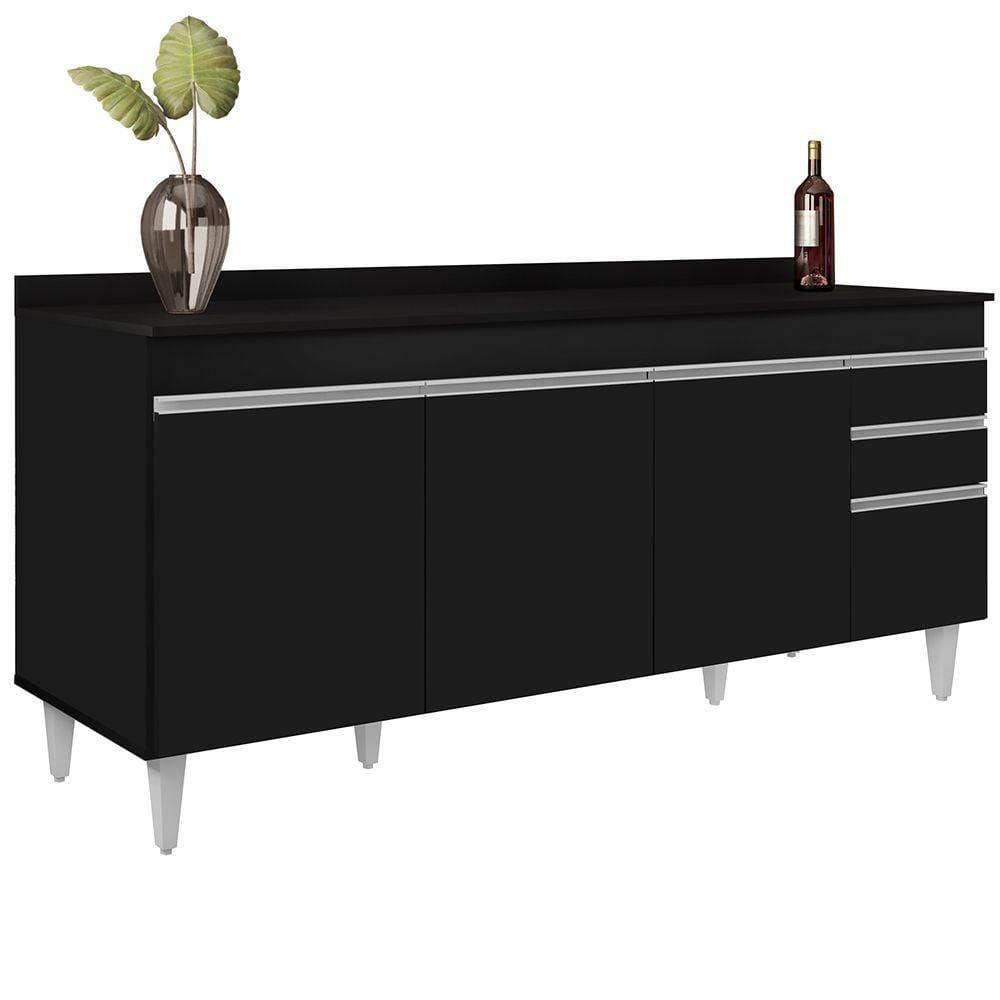 Balcão Gabinete 180cm Com Tampo Dallas Preto