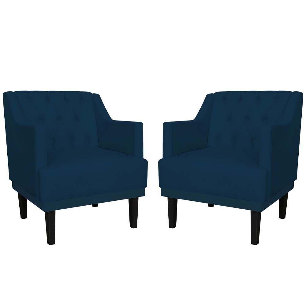 Kit 02 Poltronas Clássica Trapézio Suede Azul Marinho